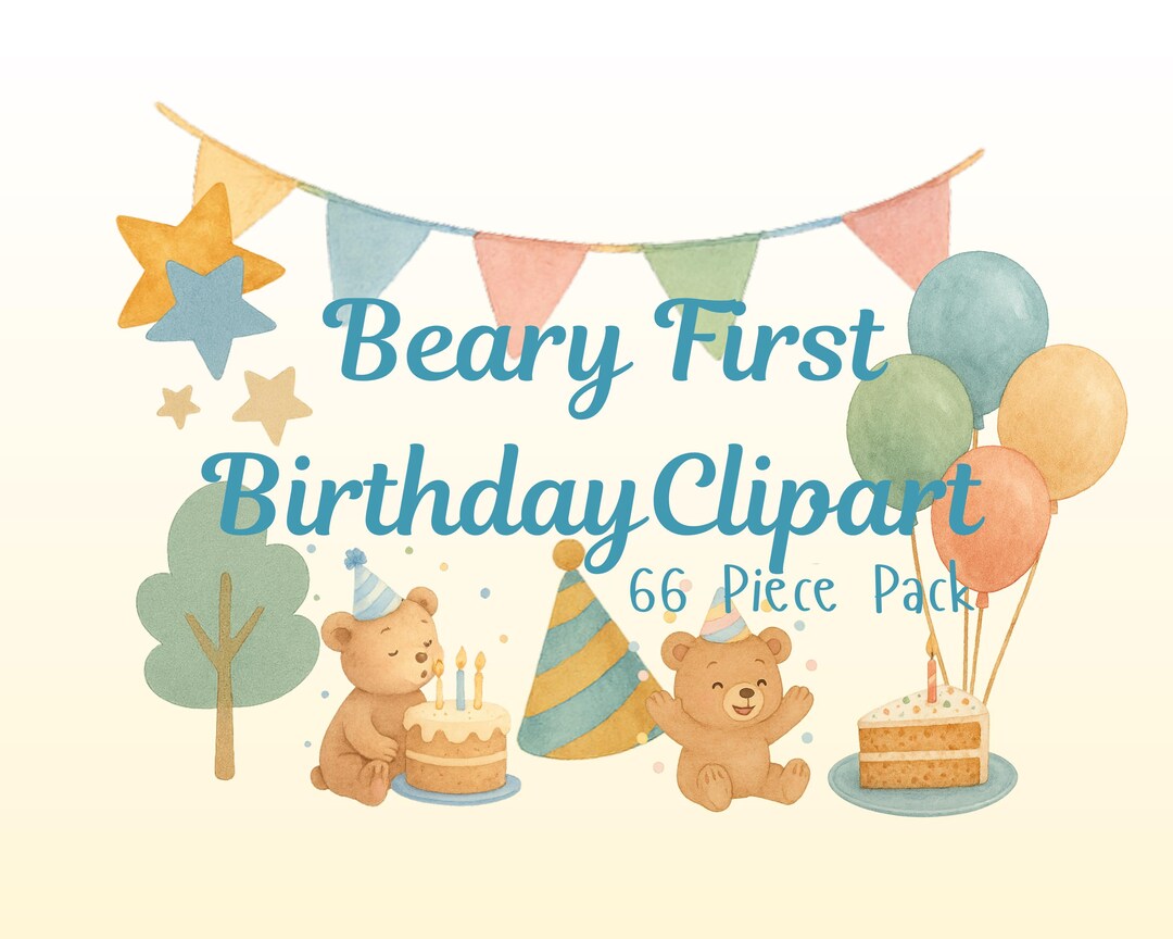 Beary First Birthday Clipart | Teddy Bear PNG Bundle | Woodland Party ...