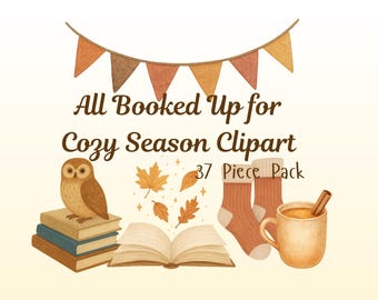 Allemaal geboekt voor gezellige seizoen aquarel clipart | Gezellig lezen png, herfstboekenliefhebber kunst, hygge esthetiek, herfst schoolse clipart