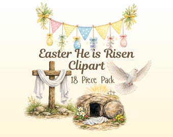 He Is Risen PNG Watercolor Clipart Pack, Christian Easter Art, Empty Tomb, Resurrection Sunday, Bible Verse PNG, Church Decor