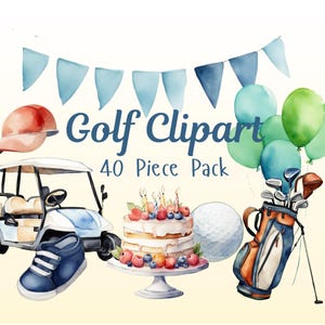 Golf Clipart Pack | Birthday Invitation, Watercolor Clipart, Hole in One Birthday, Birthday Decorations, Golf First Birthday, Golf Clipart
