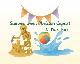 Skelett Sommar Clipart PNG | 37 st akvarell skelett sommar Halloween strandfest sublimeringsgrafik