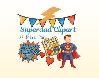 Fathers Day Super Dad Clipart Pack | Instantly Downloadable PNGs | Graphics | Clipart for Crafts & Cards