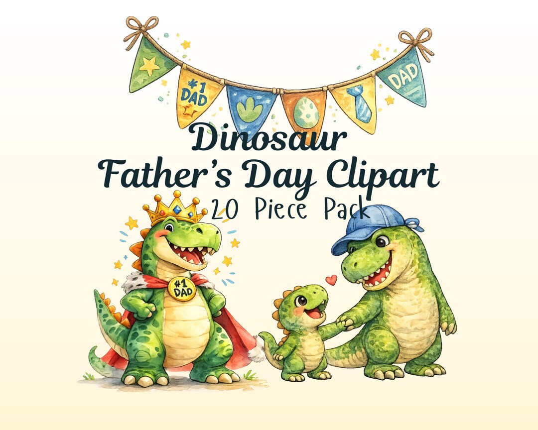 Dinosaur Fathers Day Clipart Bundle, First Fathers Day Gift PNG, Dino ...