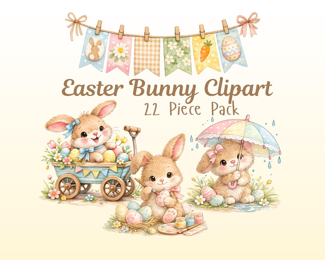 Easter Bunny PNG Clipart Pack, Watercolor Bunny, Pastel Spring Bunny ...