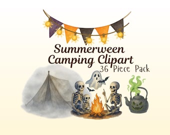 Summerween Camping Clipart, Halloween Camper PNG, Gruseliger Camping Geburtstag, Summerween Shirt Dekor, Ein glücklicher Camper