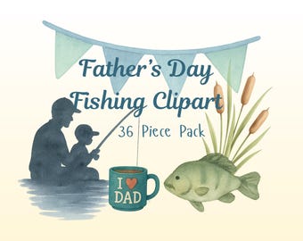 Fishing PNG Clipart Bundle | Watercolor Fish & Outdoor Clipart | Dad Fishing Art, Fathers Day Graphics, Lake Party, Boat and Summer Decor
