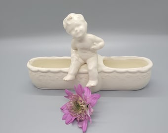 Vintage White Putti Cherub Vase for Small Flowers