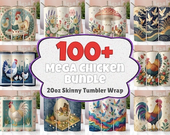 100+ Chicken Tumbler Wraps, Chicken 20 oz Skinny Tumbler Wrap, Sublimation Tumbler Designs, Digital Download