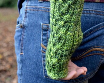 Leaflet Fingerless Gloves, Cabled Knitting Pattern, Gift Knit, Digital Download