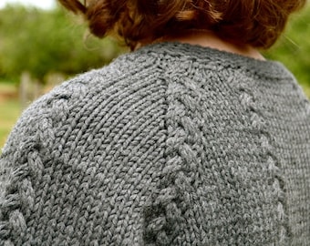 Scarlett's Cardi Knitting Pattern, Bulky Knit, Easy Cabled Raglan Cardigan, Digital Download