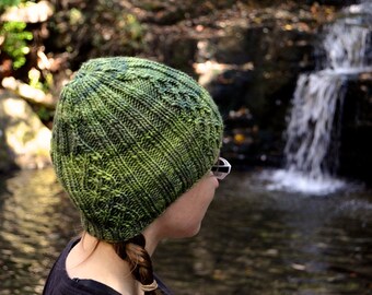 Leaflet Hat, Cabled Knitting Pattern, Gift Knit, Digital Download