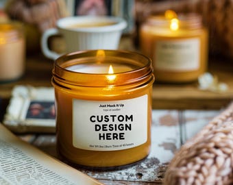 Printify Candle Mockup, Amber Jar Candle, 9oz (Digital Download)