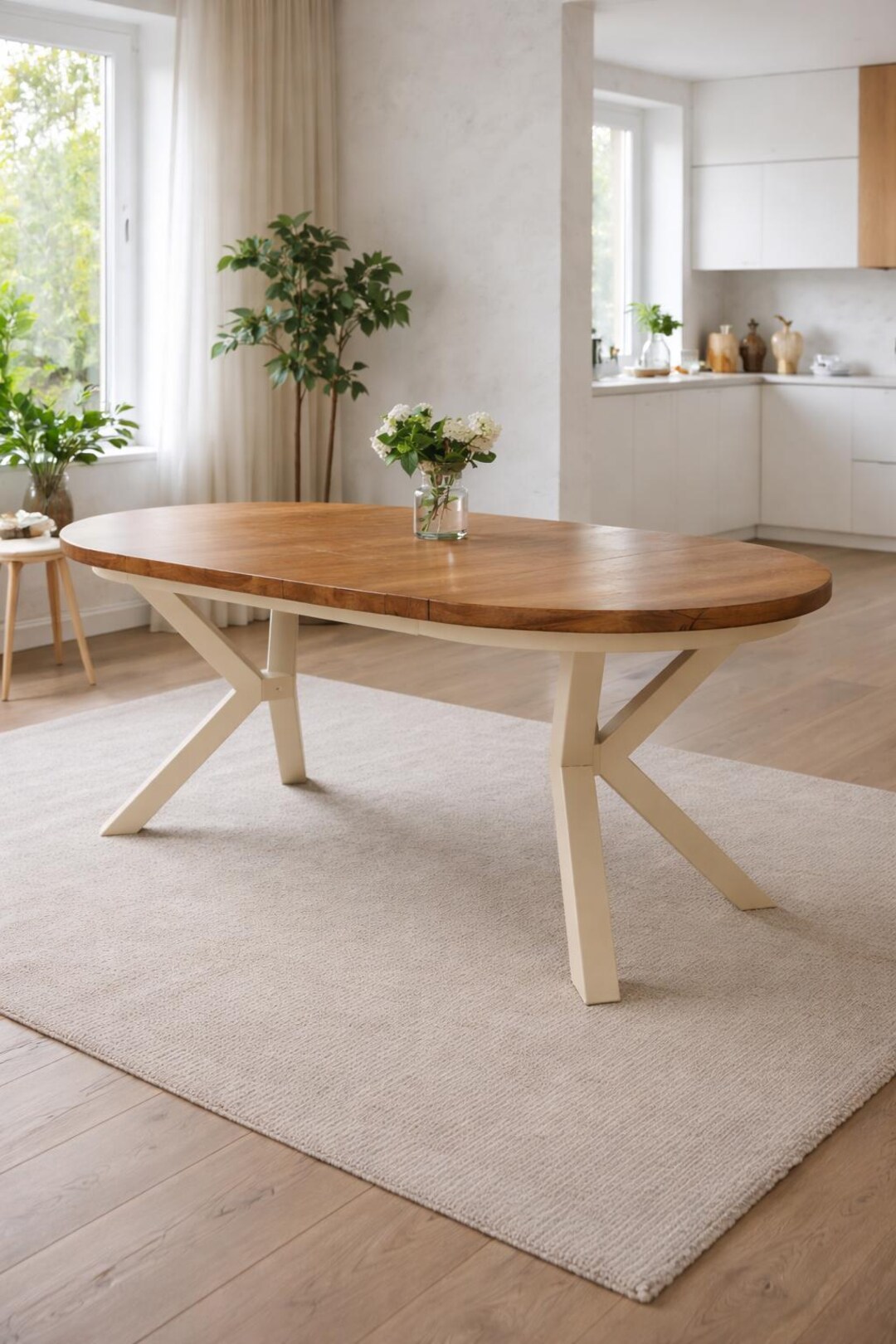 Round Solid Oak Extendable Table 120–220 Cm X Frame | Handmade Wooden ...