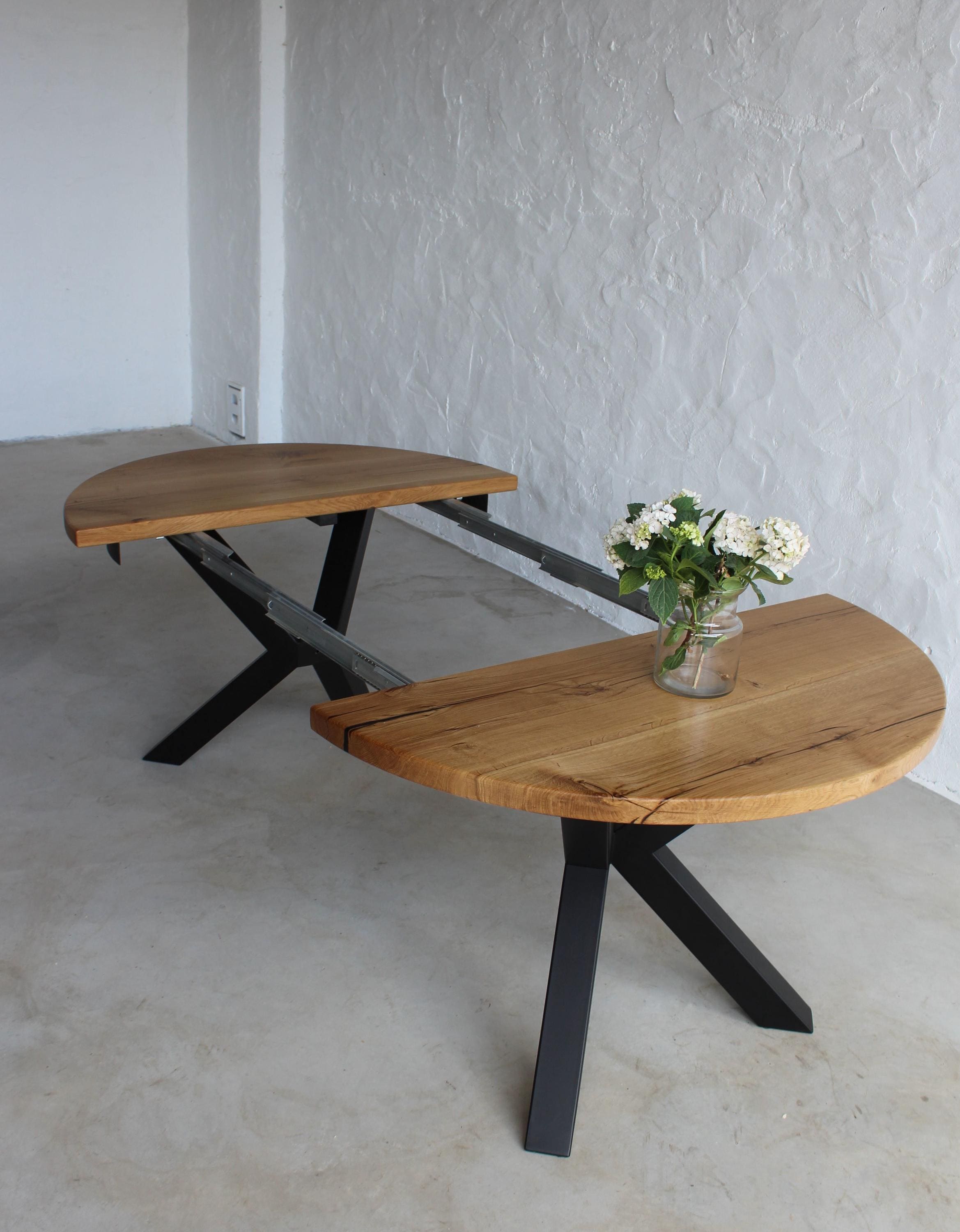 Round Solid Oak Extendable Table 120–220 Cm X Frame | Handmade Wooden ...