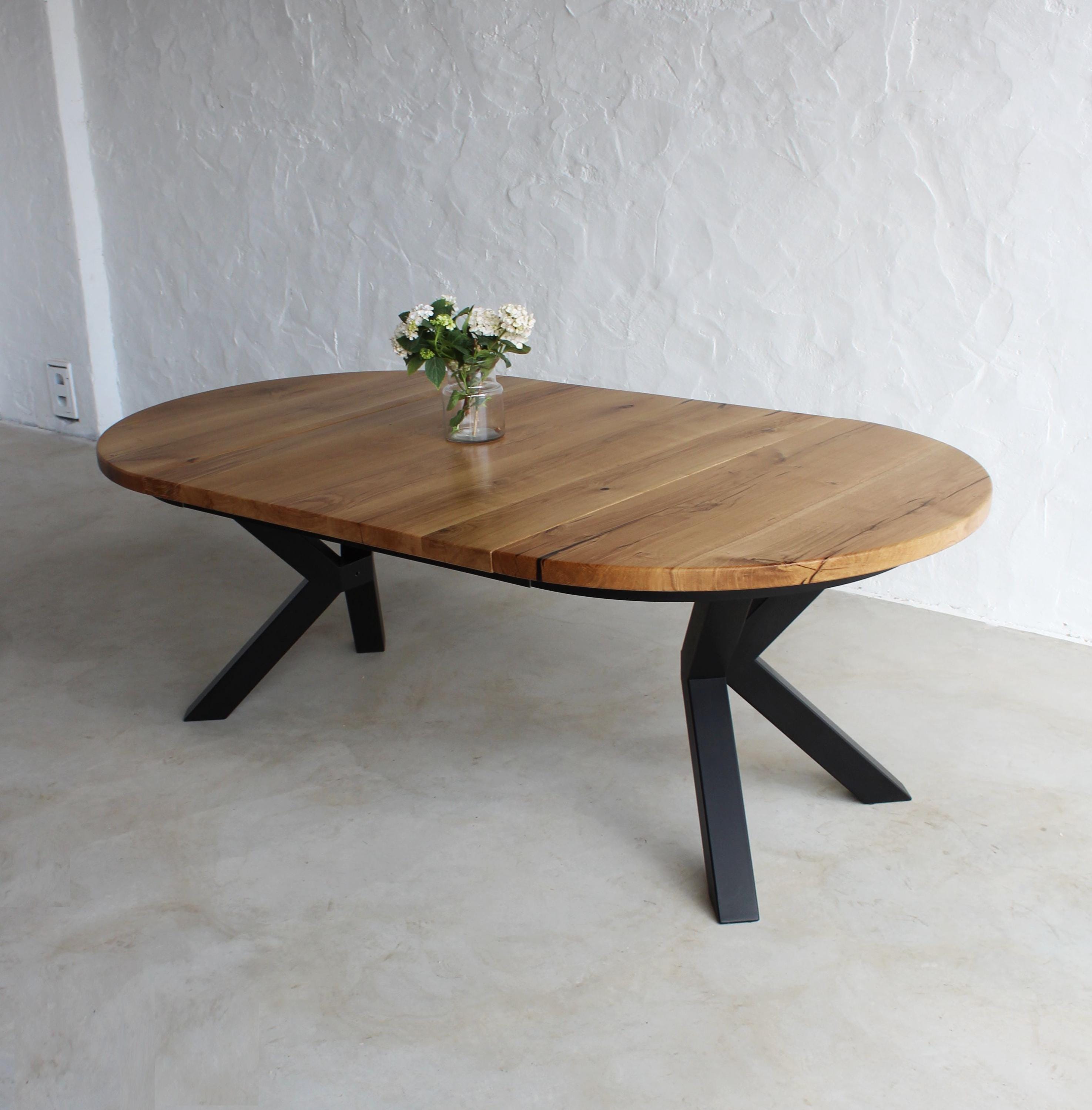 Round Solid Oak Extendable Table 120–220 Cm X Frame | Handmade Wooden ...