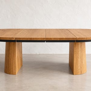 Mesa de comedor redonda extensible de roble macizo hecha a mano | Mesa de madera Japandi | Mesa moderna con pedestal | Mesa de comedor a medida
