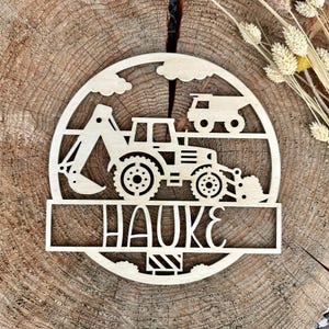 Graafmachine naamplaatje jongen I naamplaatje kinderkamer | deur teken | Gepersonaliseerd houten bord | muurdecoratie | belettering