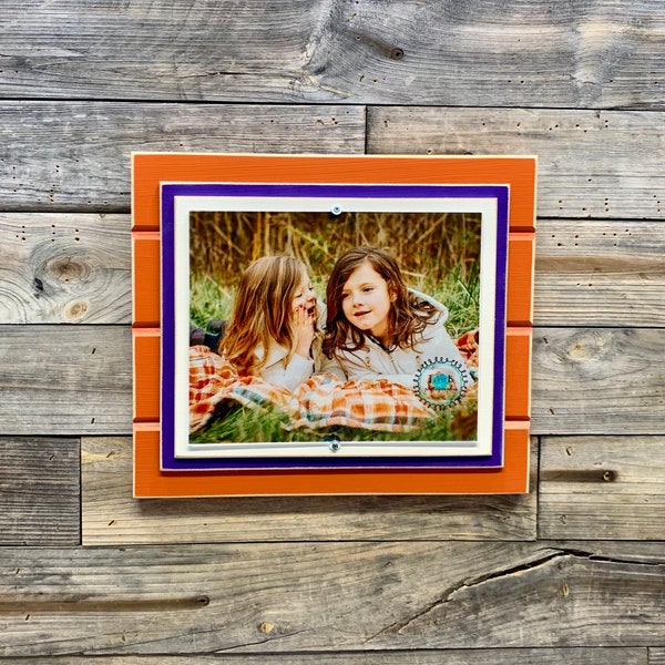 Orange, purple and white picture frame holds 8"x10" Clemson University Tigers colors