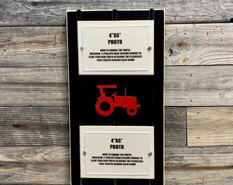 Red and black picture frame holds 2- 4"x 6" photo. Case or International colors with tractor