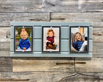 Customizable Distressed wood collage picture frame triple 4x6 3 4x6