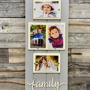 Distressed wood picture frame quadruple 4x6 collage/ holds 4 4x6 photos FAMILY