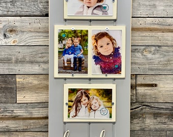Distressed wood picture frame quadruple 4x6 collage/ holds 4 4x6 photos FAMILY