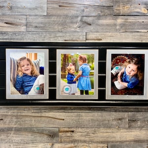 Distressed wood picture frame, triple frame, collage frame, 3 8x10 school colors, graduation black and silver