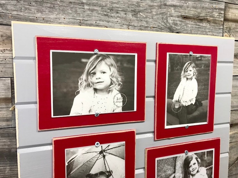 Grey and Red Distressed Wood Picture Frame Quadruple Frame Etsy