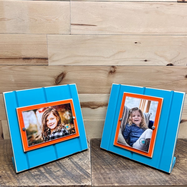 Aqua and Orange table top picture frame holds one 4"x 6" photo. Miami Dolphins colors 4x6 frame