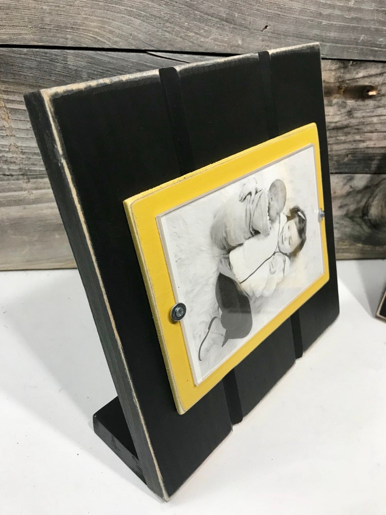 Black and yellow table top picture frame holds one 4x Etsy