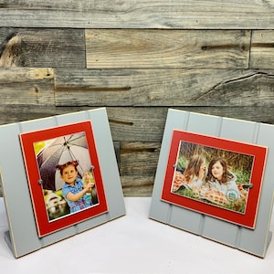 Light grey and red table top picture frame holds one 5&quot;x7&quot; photo. Ohio State University OSU Buckeyes colors