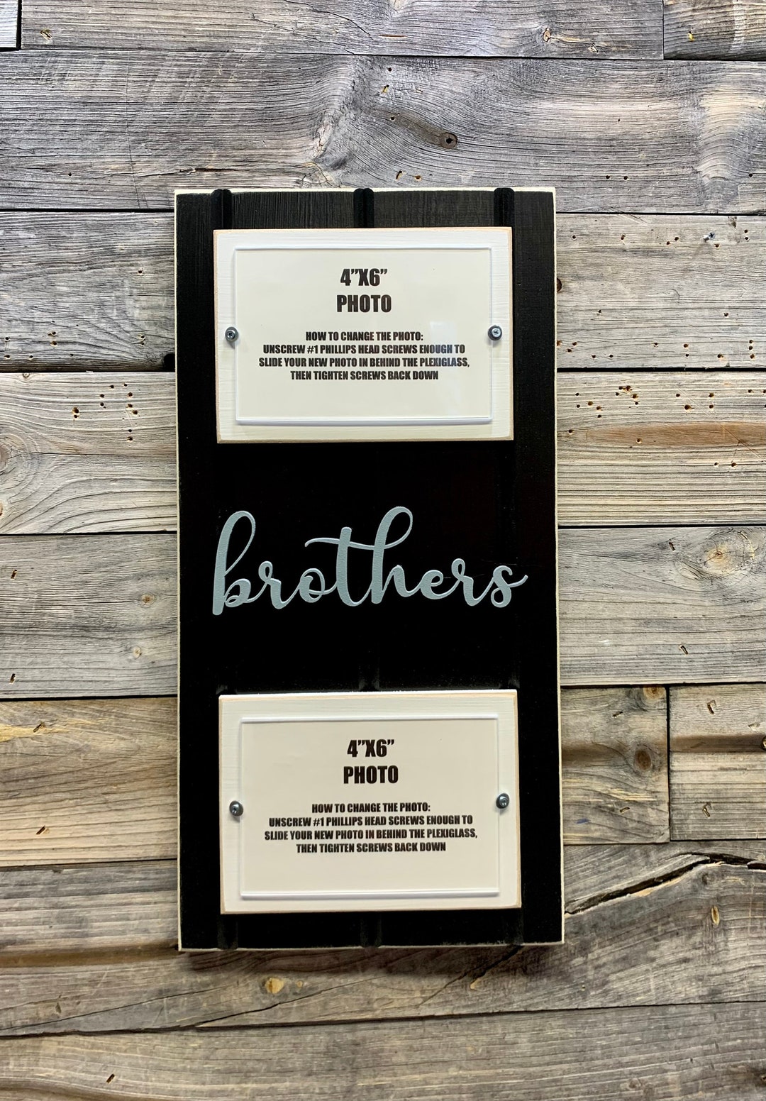 BROTHERS Distressed Picture Frame Holds 2 4x6 Photos Black, Gray and