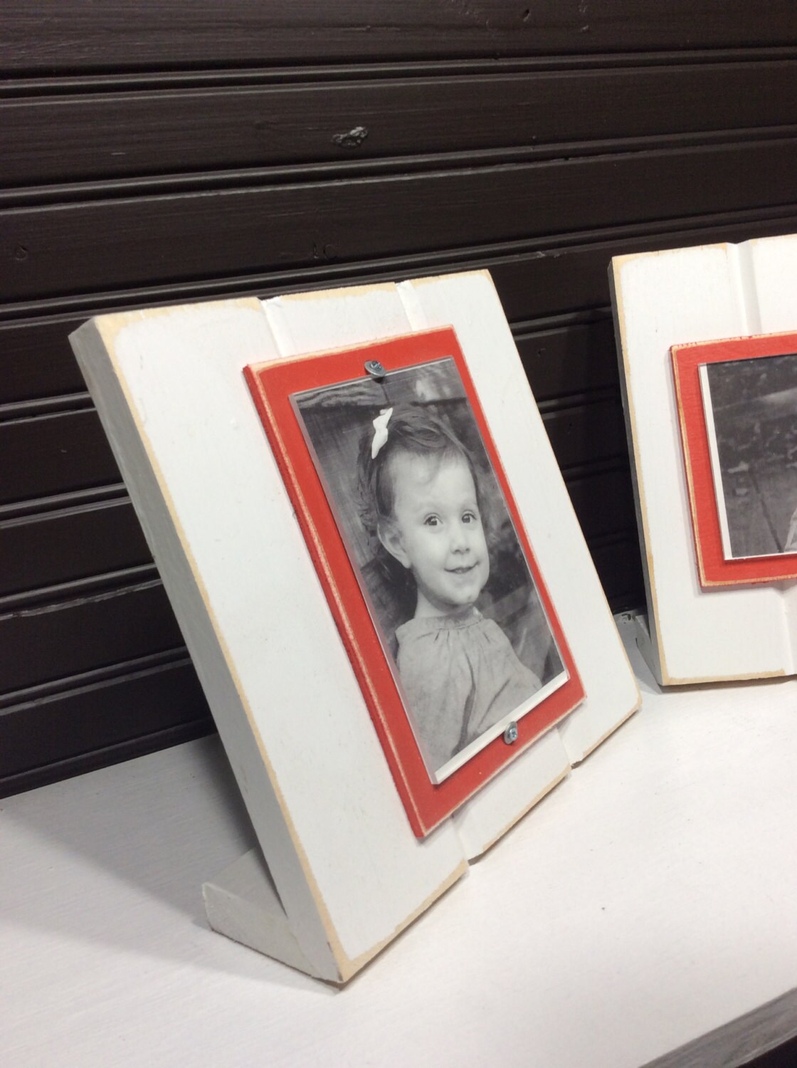 White and Red Table Top Picture Frame Holds One 4x Etsy