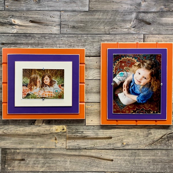 Purple and orange picture frame holds 5"x7" or 8"x10" Clemson University Tigers colors