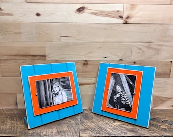Aqua and Orange table top picture frame holds one 5”x7” photo. Miami Dolphins colors 5x7 frame