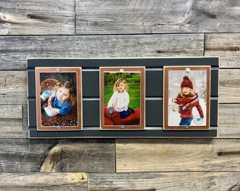 Distressed wood collage picture frame triple 4x6 dark grey and copper