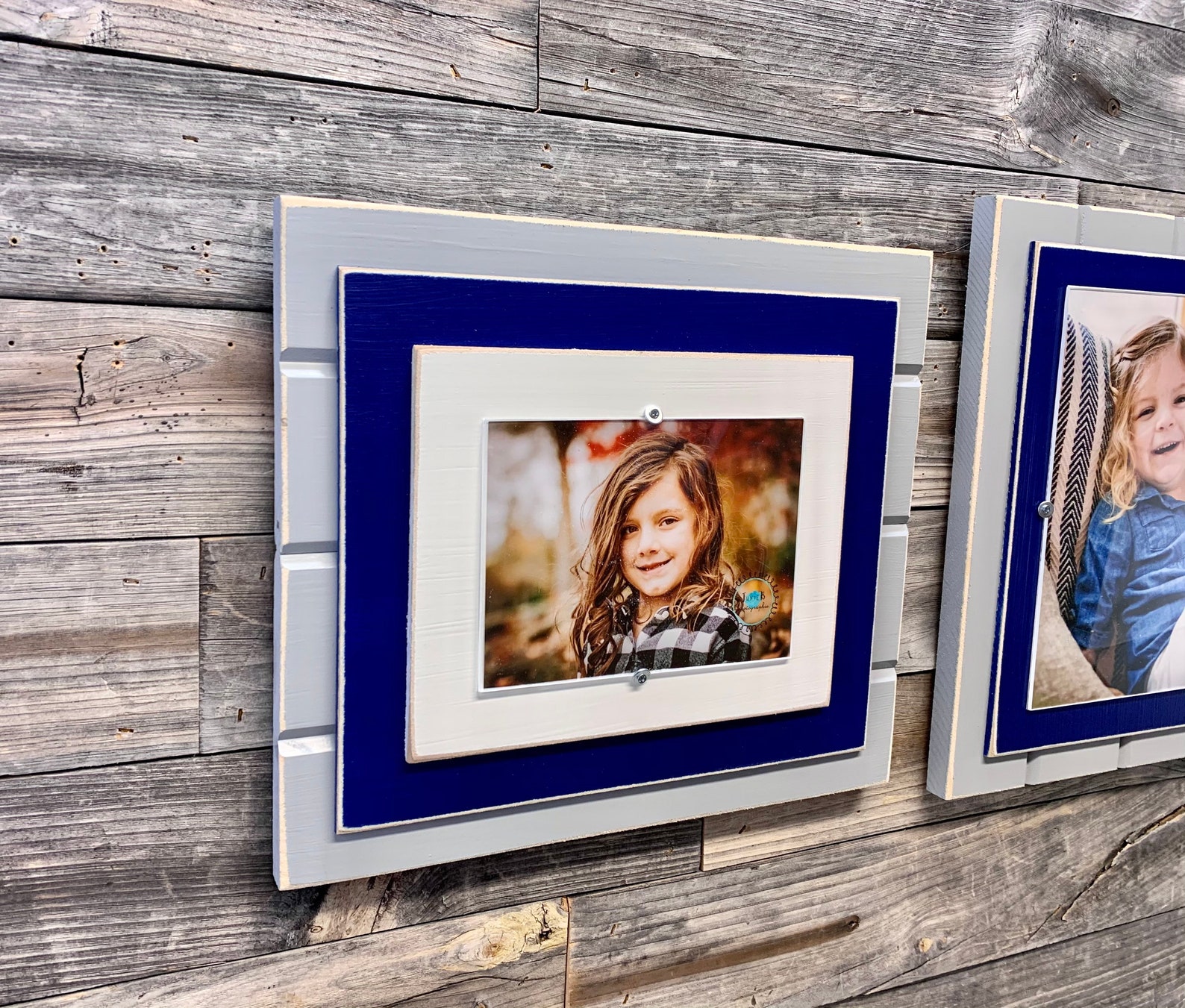 Picture Frame Design Color:blue Navy Blue and Light Grey Picture Frame Holds 5