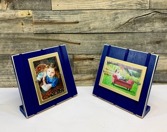 Blue and Gold table top picture frame holds one 4&quot;x 6&quot; photo. Notre Dame fighting Irish colors