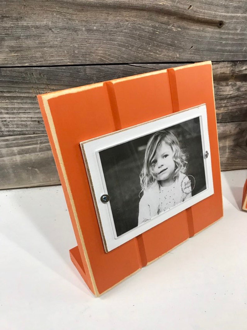 Orange and white table top picture frame holds one 4x 6 photo School colors