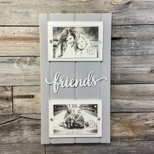 Customizable distressed wood picture frame holds 2 4x6 photos FRIENDS