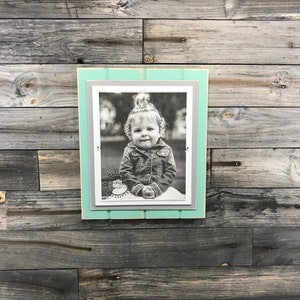 Mint green, light grey and white picture frame holds 8&quot;x10&quot;