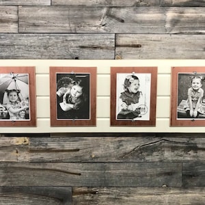 Distressed wood picture quadruple 5x7/ collage frame 4 5x7 photos cream and copper