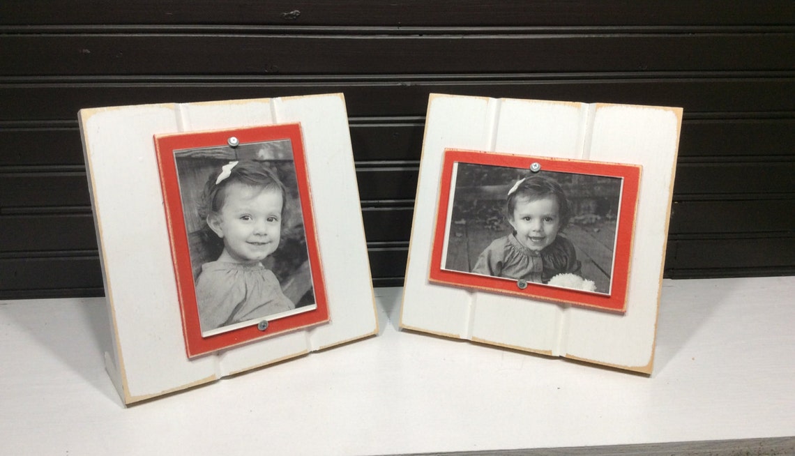 White and Red Table Top Picture Frame Holds One 4x Etsy