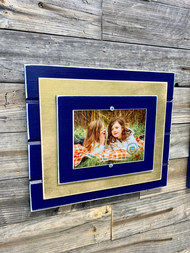 Blue and Gold Picture Frame Holds 5x7 or Etsy