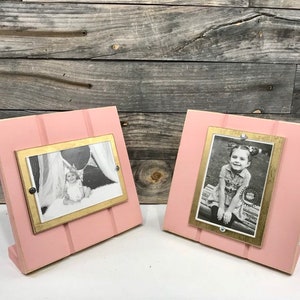 Stand up, desktop picture frame holds 4x6 blush pink and gold
