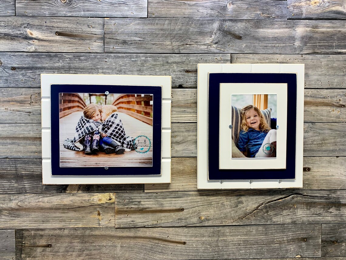 Navy blue and white picture frame holds 5x7 or Etsy