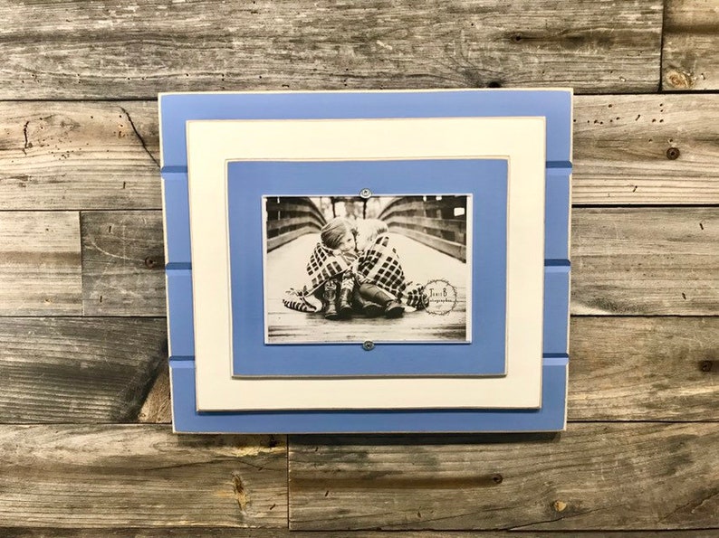 Blue and white picture frame holds 5x7 or Etsy