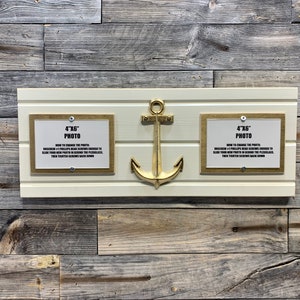 Customizable distressed wood picture frame holds 2 4x6 collage frame metallic mats metal anchor