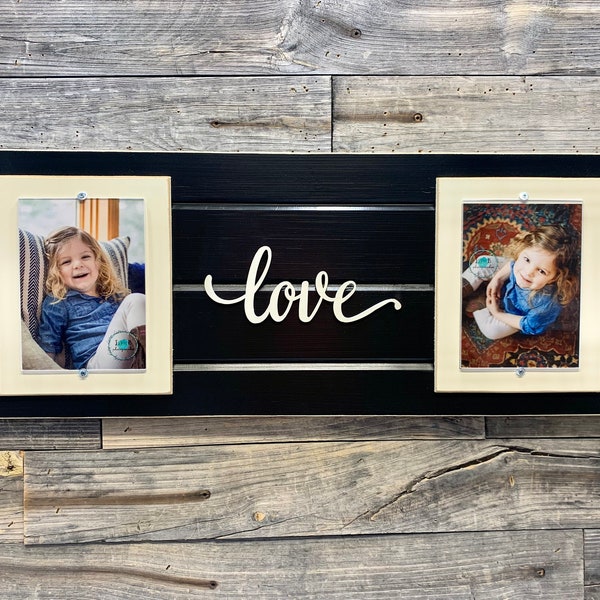 Distressed wood picture frame Double 2 5x7 LOVE
