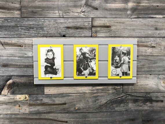 Distressed Wood Collage Picture Frame Triple 4x6 Light Grey